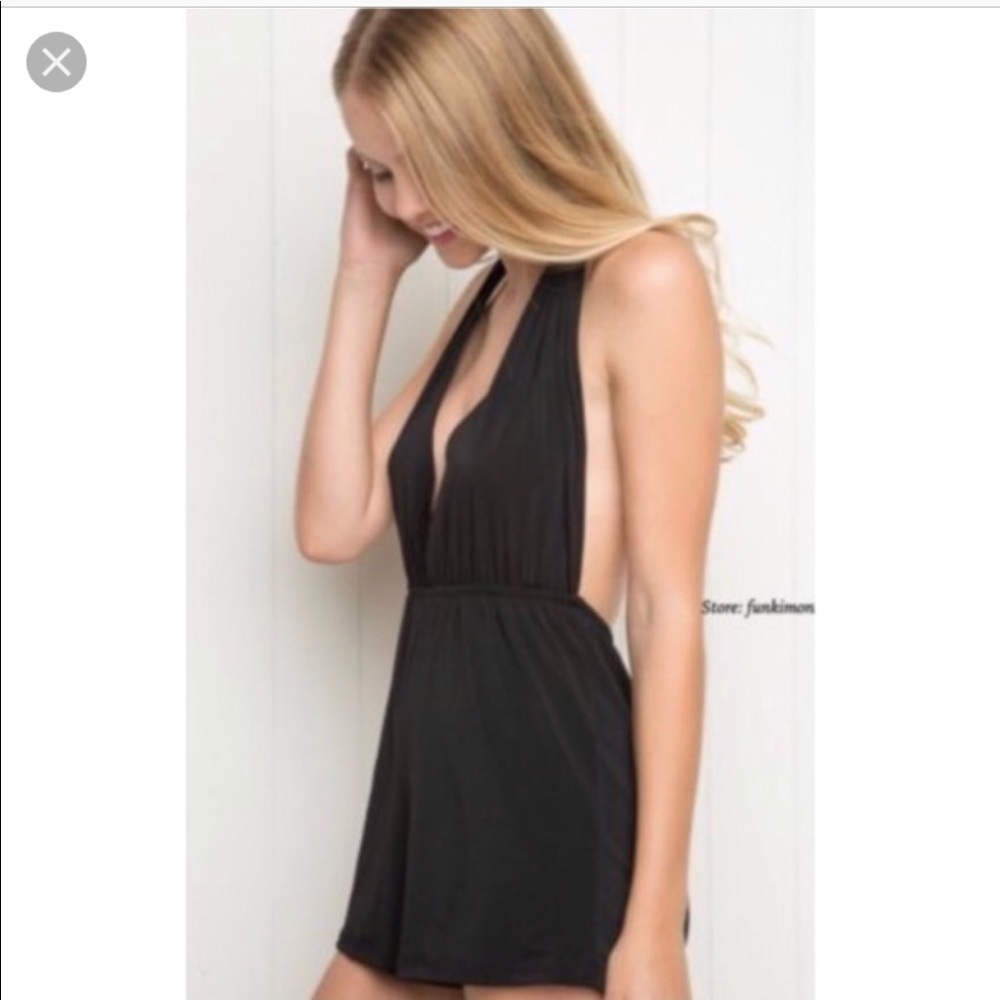 Brandy Melville-Esme Romper Black Halter Open Back
